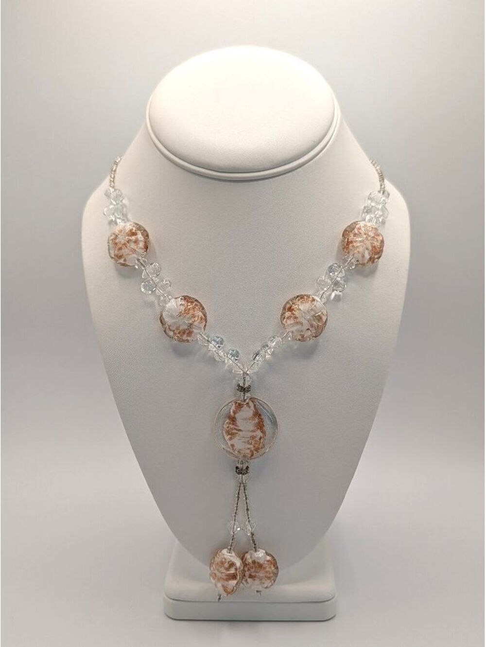 Vintage Handcrafted Clear and Brown Beaded Necklace